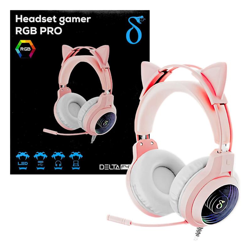 Fone de ouvido Gatinho Headset Gamer RGB Pro com Microfone e Áudio